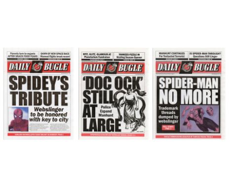 SPIDER-MAN 2 (2004) - Set of Three Daily Bugle Newspaper Covers - Three Daily Bugle newspaper covers from Sam Raimi's superhe