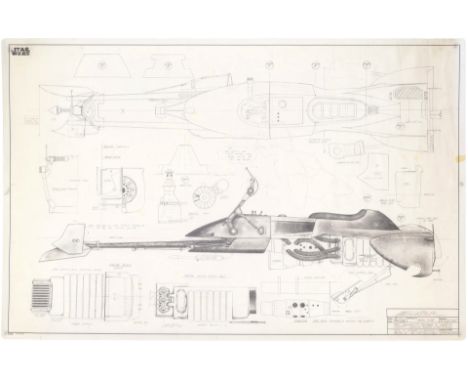 STAR WARS: RETURN OF THE JEDI (1983) - Lorne Peterson Collection: Hand-Drawn Michael Glenn Fulmer Speeder Bike Blueprint - A 