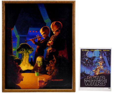 STAR WARS: A NEW HOPE (1977) - Framed Hand-Painted Hildebrandt Brothers 1977 Collectors Edition Magazine Cantina Painting - A
