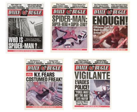 SPIDER-MAN (2002) - Set of Five Daily Bugle Newspaper Covers - Five Daily Bugle newspaper covers from Sam Raimi's superhero f