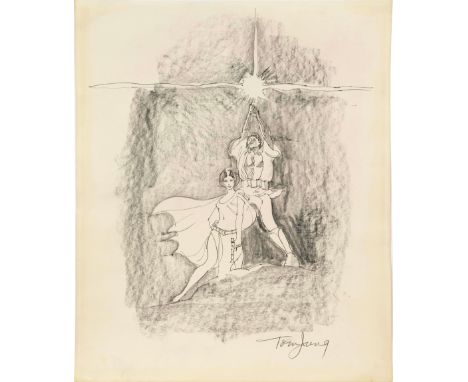 STAR WARS: A NEW HOPE (1977) - Hand-Drawn Tom Jung Luke and Leia Sketch - A Luke and Leia sketch for George Lucas' Star Wars: