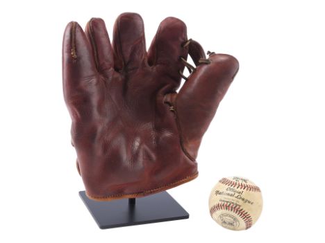 THE NATURAL (1984) - Roy Hobbs' (Robert Redford) Custom-Made Left Hander's Period Fielding Glove and Ball - A vintage 1910-19