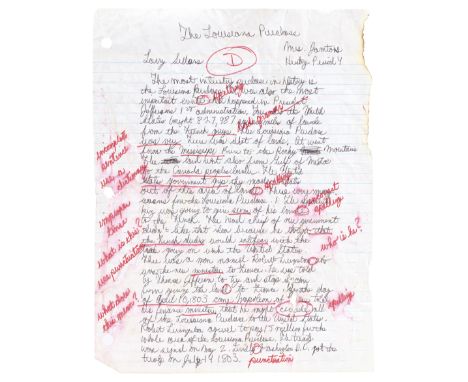 THE BIG LEBOWSKI (1998) - Larry Sellers' (Jesse Flanagan) Screen-Matched Handwritten Homework - Larry Sellers' (Jesse Flanaga