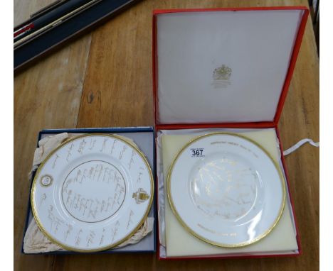 Two Royal Worcester Ashes memorabilia plates. 
