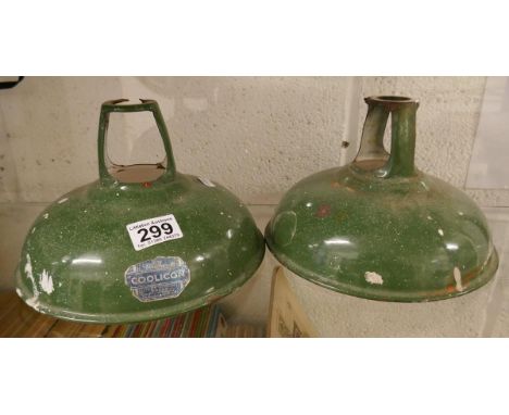 2 Vintage Coolicon enamel lamp shades 