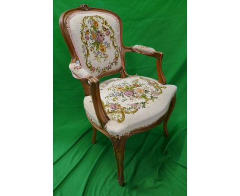 Queen Anne style chair with hand embroidered floral tapestry fabric 