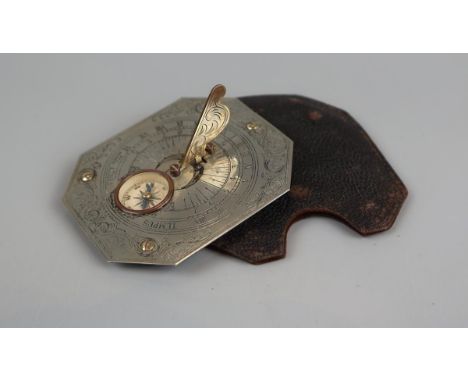 Pocket sundial with compass in case 