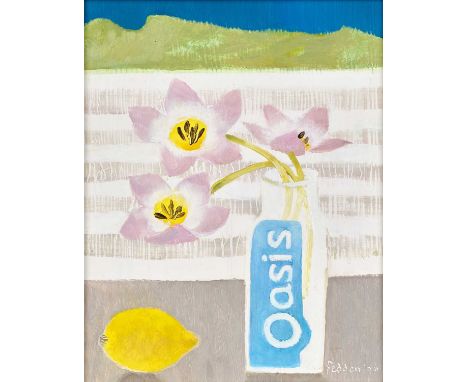 Mary Fedden OBE, RA, RWA (1915-2012) “Three Pink Flowers” Signed and dated (20)00, inscribed to artist's label verso, oil on 
