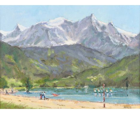 Pat Maclaurin (1933-2022)  “Sailing School under Mont Blanc”  Signed, oil on board, 29cm by 38.5cmLots 540 - 560 are from the
