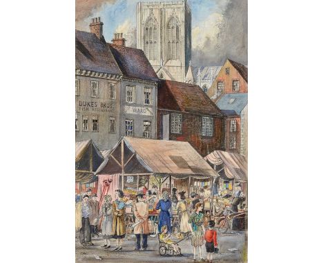 Fred Cecil Jones (1891-1956)"York"Signed and dated 1951 twice, pencil and watercolour, 33.5cm by 21.5cmSome very slight time 