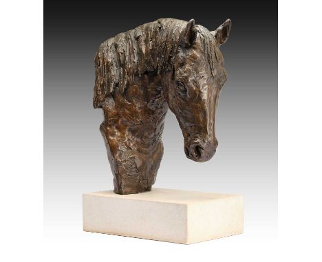 Kate Denton MRSS (b.1954) Horse head Signed and dated (19)97, numbered 2/6, bronze on a stone base, 41.5cm high (including ba
