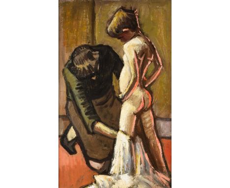 Norman Stansfield Cornish MBE (1919-2014)The artist's wife Sarah drying their son JohnSigned, oil on board, 49cm by 30cmSome 