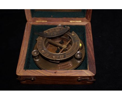 Boxed brass, sundial &amp; compass J.H. Steward