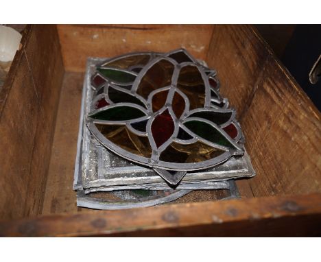 Vintage crate containing leaded light 