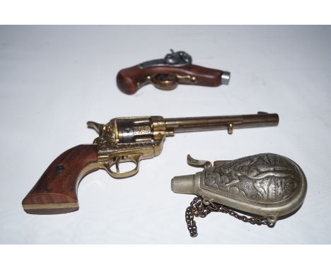 2 Display pistols &amp; powder flask 