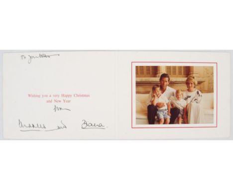 King Charles (as Prince of Wales) & Diana (Princess of Wales) Signed Christmas card, 1986 - folding white card with two gilt 
