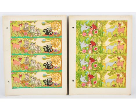 Bambi - Ten original artwork layouts for a book / comic, from the 1950's, most hand painted, each 33 x 42 cm (10). 