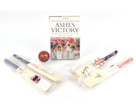 Autographs: Cricket related  a group of six Signed items, comprises: four mini cricket bats Signed by Ian Botham, Barry Richa