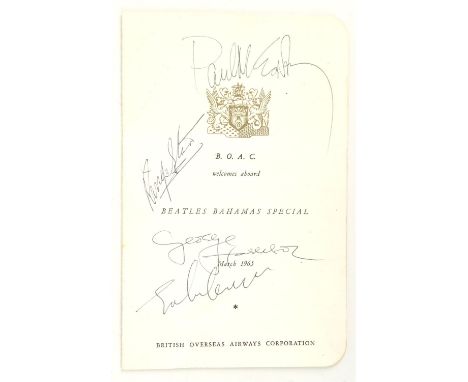 The Beatles - A full set of autographs from March 1965, B.O.A.C. (British Overseas Airways Corporation) Menu specially made f