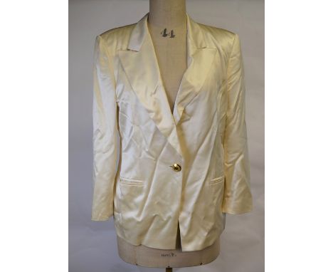 An Escada ivory silk satin evening jacket with gilt buttons, Cont. size 38 (52 cms across chest), Temperley, London black bea