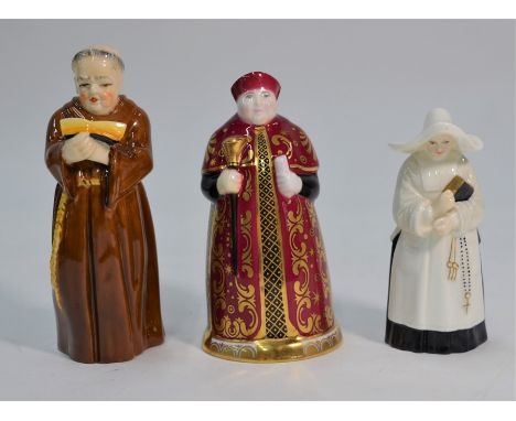 Three Royal Worcester porcelain candle snuffers - Monk, Nun and Cardinal Wolsey, limited edition 233/500 (3)All good conditio