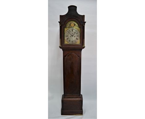 George Graham London, an 18th century mahogany longcase clock, the 8-day movement with arched silvered dial 47 cm x 33.5 cm w