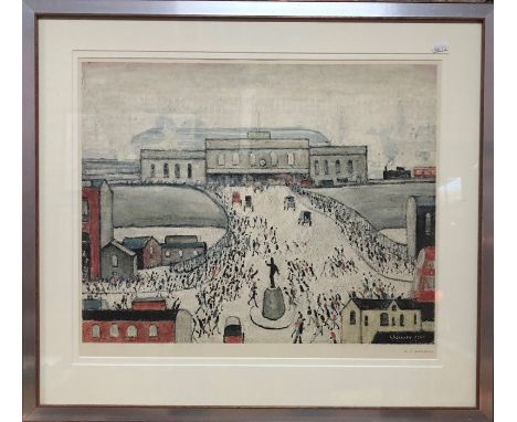 Laurence Stephen Lowry (1887-1976) - Station Approach, print, pencil signed to lower right margin, back stamp to lower left m