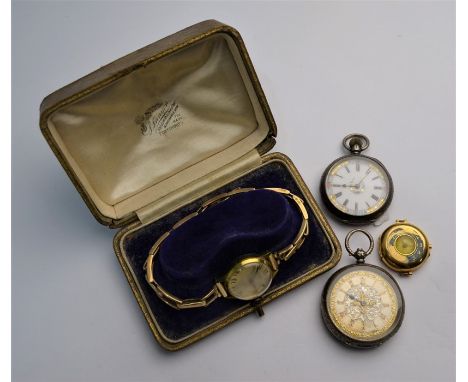 An 18ct gold lady's vintage Rolex half-hunter wristwatch, no.517499, London import 1913 (a/f), to/w an Ingersoll base metal w
