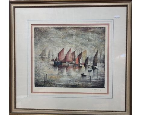 Laurence Stephen Lowry (1887-1976) - Sailing Boats, print, pencil signed to lower right margin, back stamp to lower left, pub