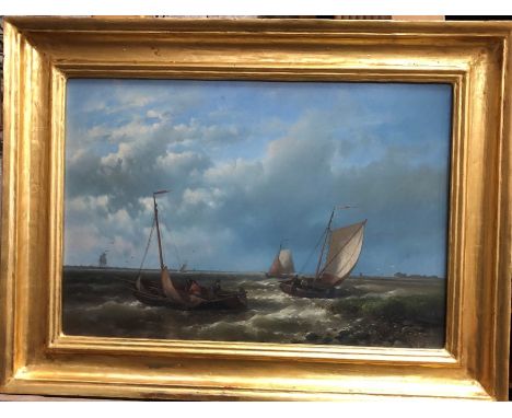 Abraham Hulk Snr (1813-97) - Sailing ships offshore, oil on board, signed lower right, 26 x 39 cm No apparent damage or resto
