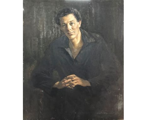 English school - Portrait of a seated gentleman, oil on canvas, indistinctly signed (see detail image) 94 x 78 cm (unframed)&