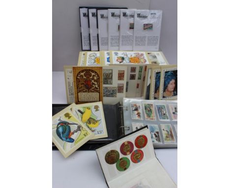 A stamp stock book together with Players cigarette cards, Will's cigarette cards, Brooke Bond Tea Cards, first day covers, po