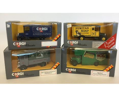 CORGI: Four boxed die-cast model trucks to include a 1985 1st Anniversary Corgi Toys Ltd truck and three others numbered C953