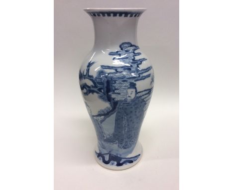 An Antique Chinese blue and white vase of baluster form decorated with figures. Seal mark to base with double ring. Approx. 2