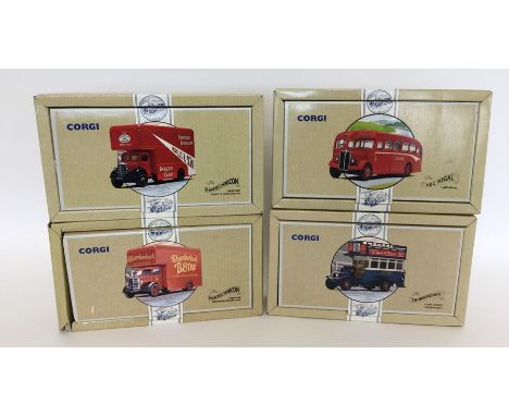 CORGI: Four boxed "Classic Commercials from Corgi" limited edition die-cast model buses and trucks numbered 97085; 97195; 969
