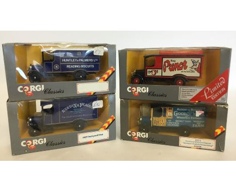 CORGI: Four various "Classics" die-cast model trucks to include a Huntley &amp; Palmers Ltd Biscuits van together with three 