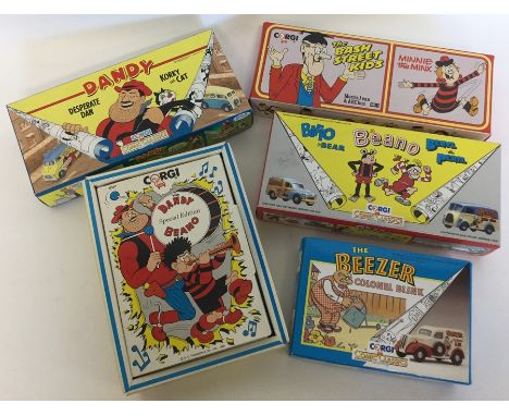 CORGI: Five boxed comic book die-cast model vehicle set to include: The Beezer; The Beano; The Dandy; The Bash Street Kids, a