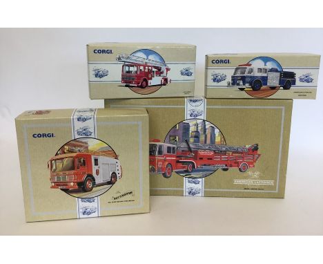 CORGI: Four "Classic Fire Vehicles from Corgi" boxed die-cast model fire engine sets numbered as follows: 97323; 97386; 97355