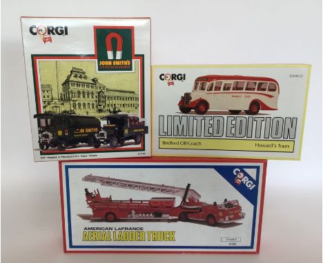 CORGI: A boxed American LaFrance Aerial Ladder Truck numbered C1143/2 (97320), together with A Johns SMith's The Tadcaster Br