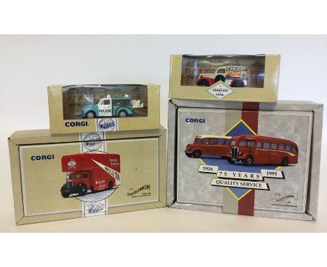 CORGI: Four boxed "Classic Commercials from Corgi" die-cast model vehicles numbered as follows: 97195; 97750; 96873, and 9686