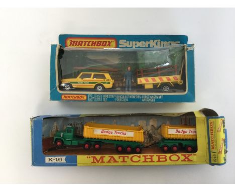 MATCHBOX: A Superkings K-89 die-cast model Forestry set in box, together with a K-16 Dodge Truck and trailer. (2). Est. £20 -