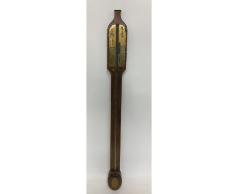 A brass mounted and mahogany stick barometer with shell decoration. By Ransley of Sevenoaks. Est. £80 - £120.