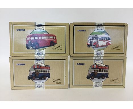 CORGI: Four boxed "Classic Commercials from Corgi" limited edition die-cast model buses numbered as follows: 2 x 96985; 97191