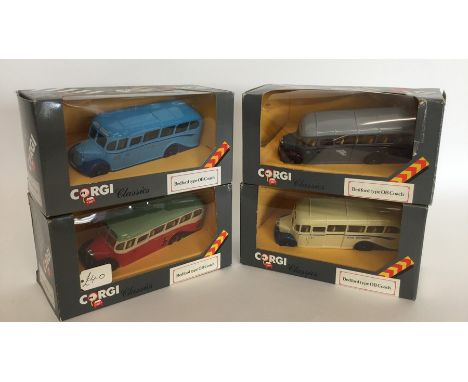 CORGI: Four boxed die-cast model Bedford coaches numbered D949/13; C949/11; 97100, and C949/12. (4). Est. £20 - £30.