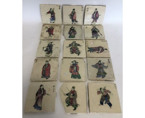 A good set of Chinese wall tiles decorated with figures. Seal mark to corner. Est. £40 - £60.