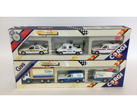 CORGI: Two boxed sets of die-cast model vehicles to include a C3 British Gas Set, and a C8 Police Set. (2). Est. £20 - £30.