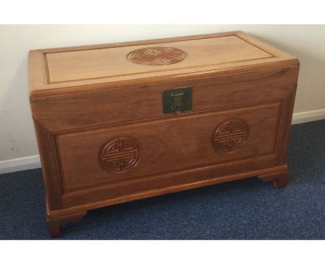 A large rectangular mahogany trunk on bracket feet. Est. £40 - £60.