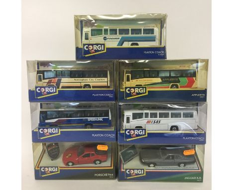CORGI: A box containing various die-cast boxed model vehicles comprising four Plaxton Coaches numbered 91907; 91909; 91914, a