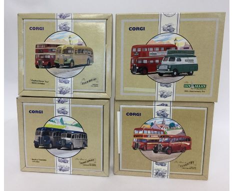 CORGI: Four boxed "Classic Commercials from Corgi" limited edition die-cast model buses numbered 97061; 97070; 96995, and 970