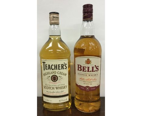 1 x 1 litre bottle of Teacher's Highland Cream Scotch Whisky, together with 1 x 1 litre bottle of Bell's Finest Old Scotch Wh